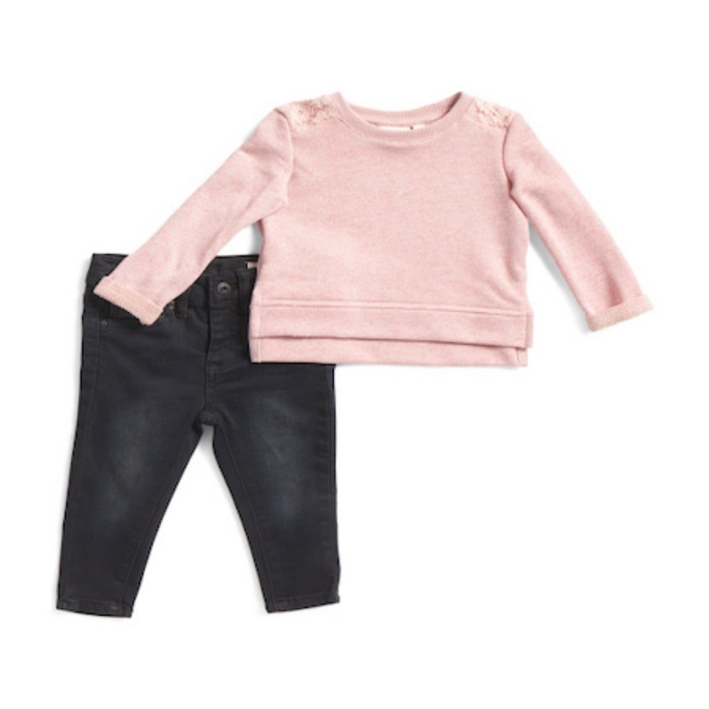 NWT AG 2 Piece Pink Sweatshirt and Black Jean Set